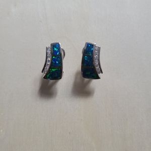 Lab created opal and cz sterling earrings